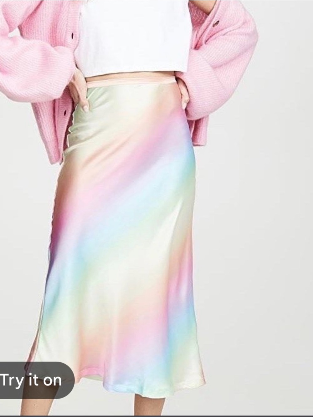 Lioness Pastel ombré Rainbow Satin Midi Skirt - Pink Multicolor
